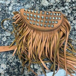 Fringed Tan Studded Women's Bag